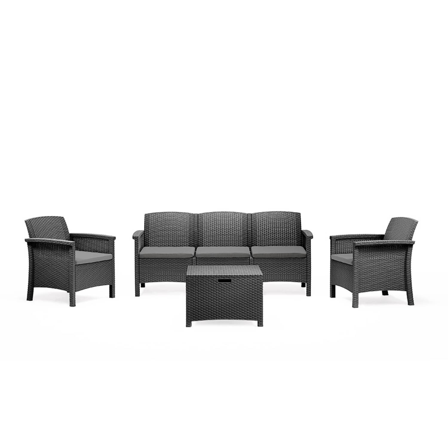 Salon de jardin 5 places effet résine tressée gris anthracite avec table basse MANIZA - Image 1