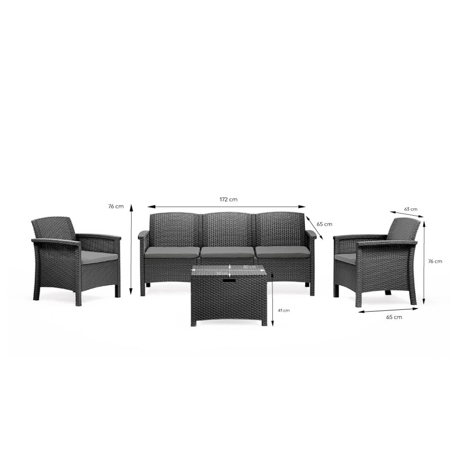 Salon de jardin 5 places effet résine tressée gris anthracite avec table basse MANIZA - Image 3
