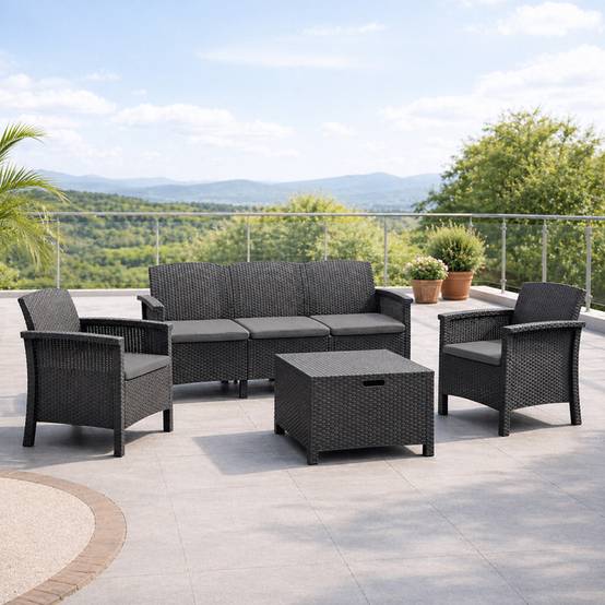 Salon de jardin 5 places effet résine tressée gris anthracite avec table basse MANIZA - Image 4