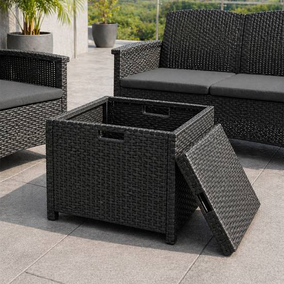Salon de jardin 5 places effet résine tressée gris anthracite avec table basse MANIZA - Image 6