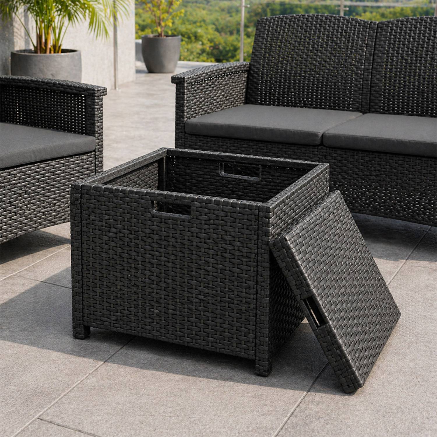 Salon de jardin 5 places effet résine tressée gris anthracite avec table basse MANIZA - Image 6