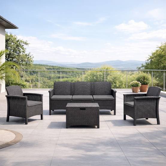 Salon de jardin 5 places effet résine tressée gris anthracite avec table basse MANIZA - Image 2