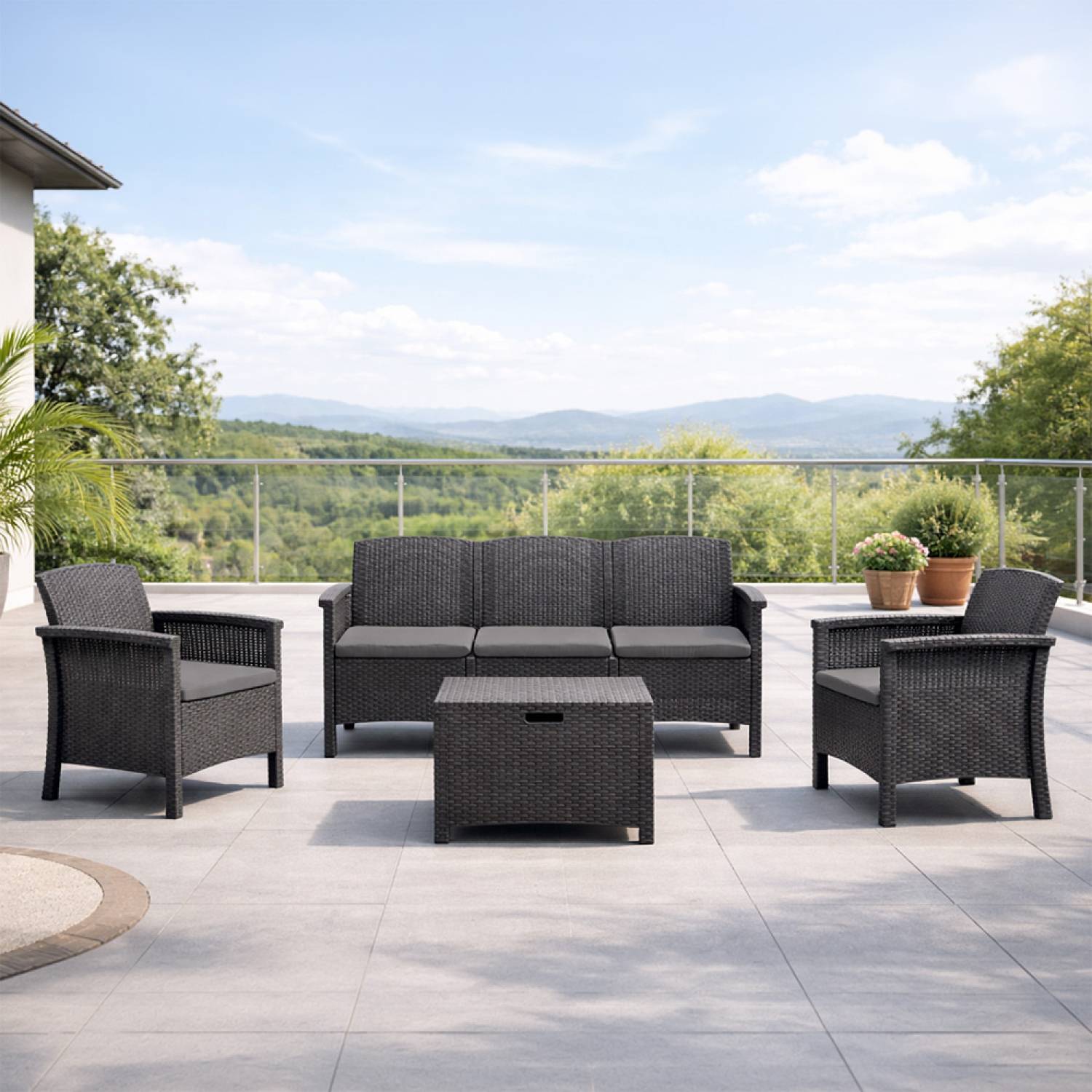 Salon de jardin 5 places effet résine tressée gris anthracite avec table basse MANIZA - Image 2
