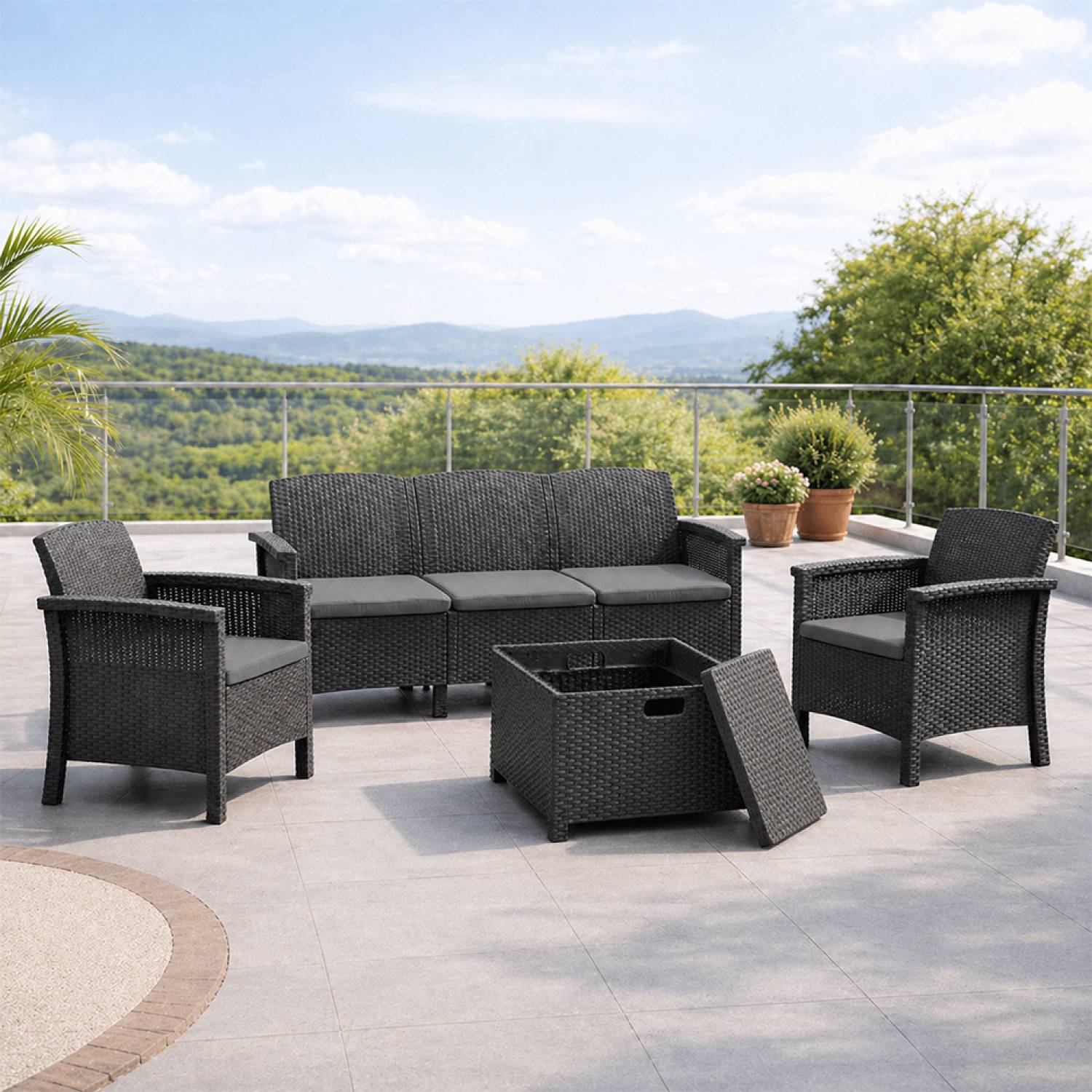Salon de jardin 5 places effet résine tressée gris anthracite avec table basse MANIZA - Image 5