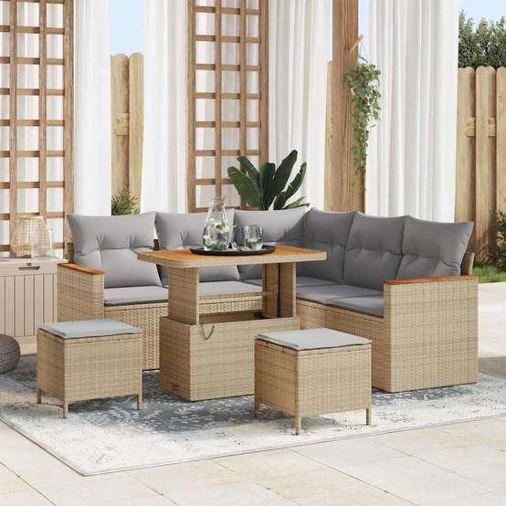 Salon de Jardin Modulable 8 Pièces Résine Tressée Confortable 7 Places pour Extérieur Beige – ComfortXL Outdoor Living - Image 1