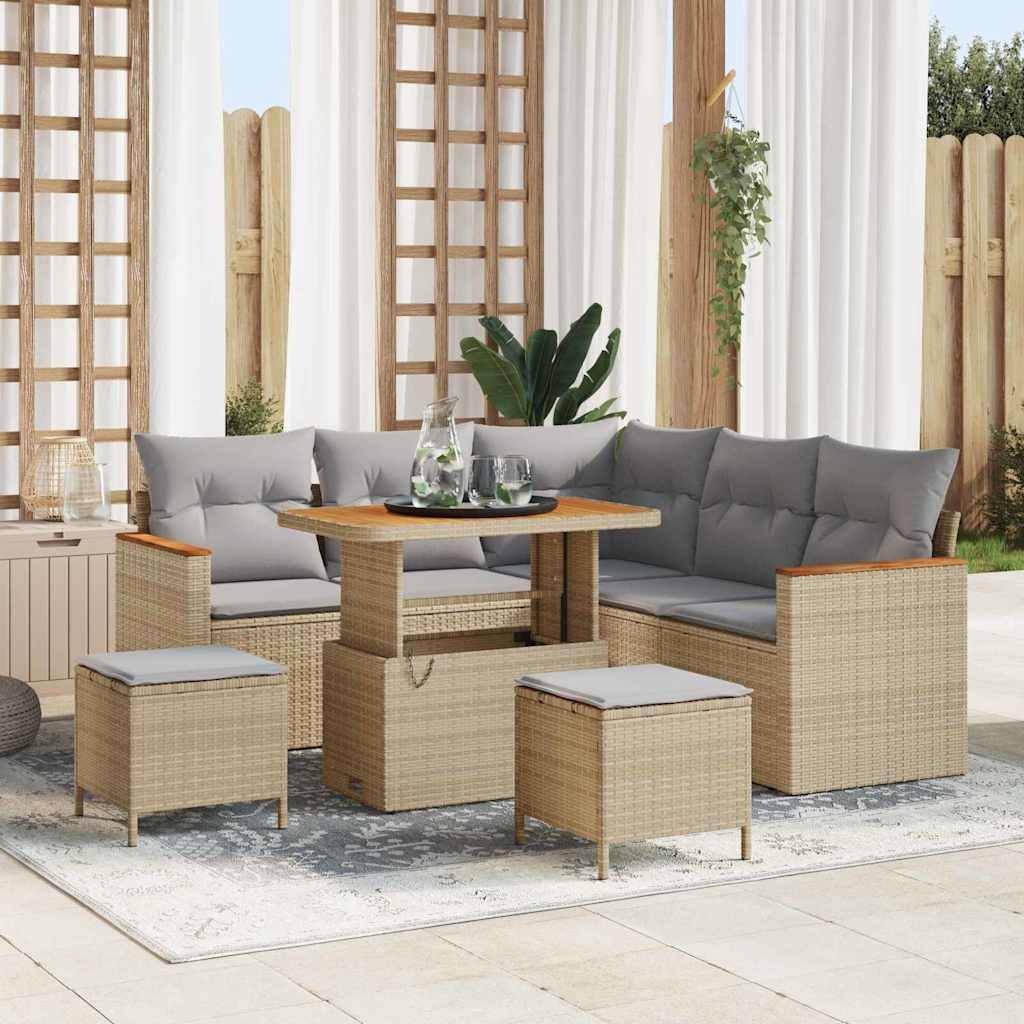 Salon de Jardin Modulable 8 Pièces Résine Tressée Confortable 7 Places pour Extérieur Beige – ComfortXL Outdoor Living - Image 1