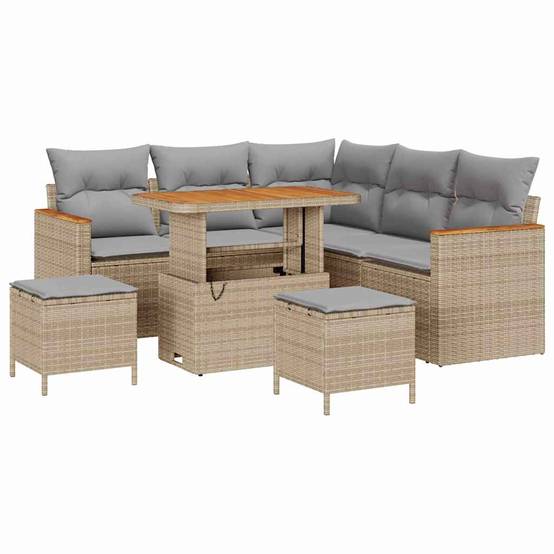 Salon de Jardin Modulable 8 Pièces Résine Tressée Confortable 7 Places pour Extérieur Beige – ComfortXL Outdoor Living - Image 2