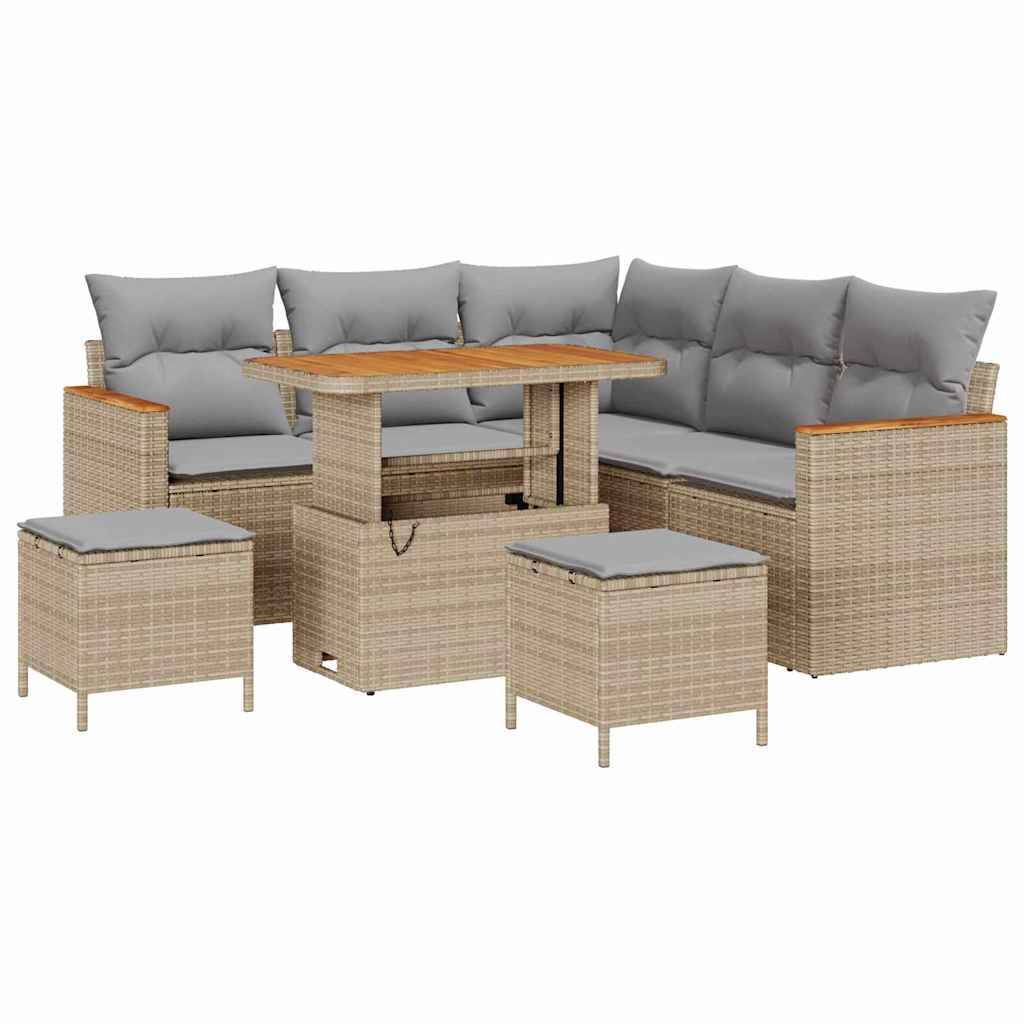Salon de Jardin Modulable 8 Pièces Résine Tressée Confortable 7 Places pour Extérieur Beige – ComfortXL Outdoor Living - Image 2