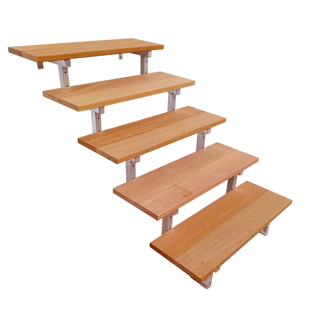 Escalier en acier BALI, 5 marches en bois exotique Bangkirai, Hauteur 88 cm - L 60 cm - Image 2