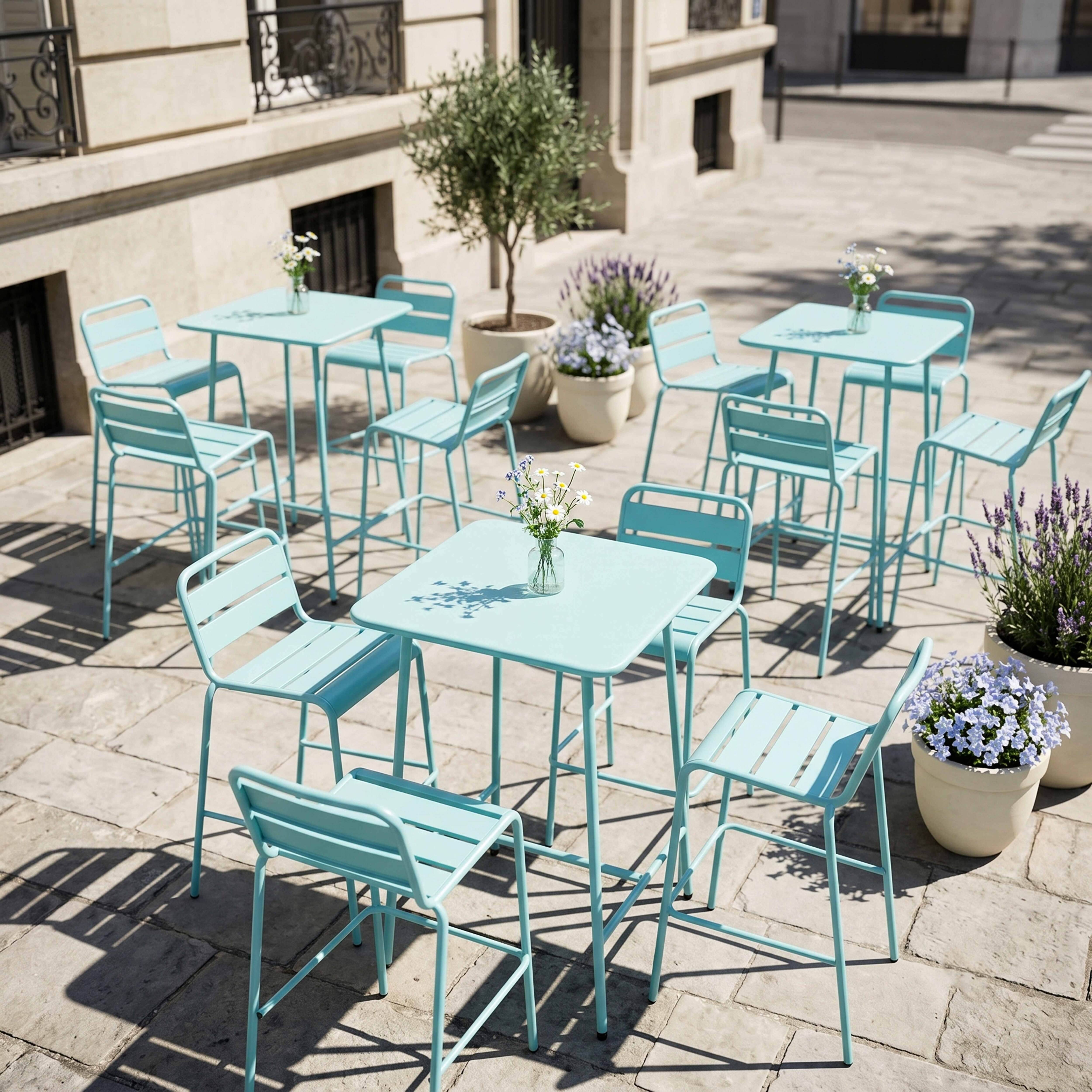 Oviala - Table haute de jardin carrée en acier bleu turquoise 70cm Palavas - Oviala - Imagen 4