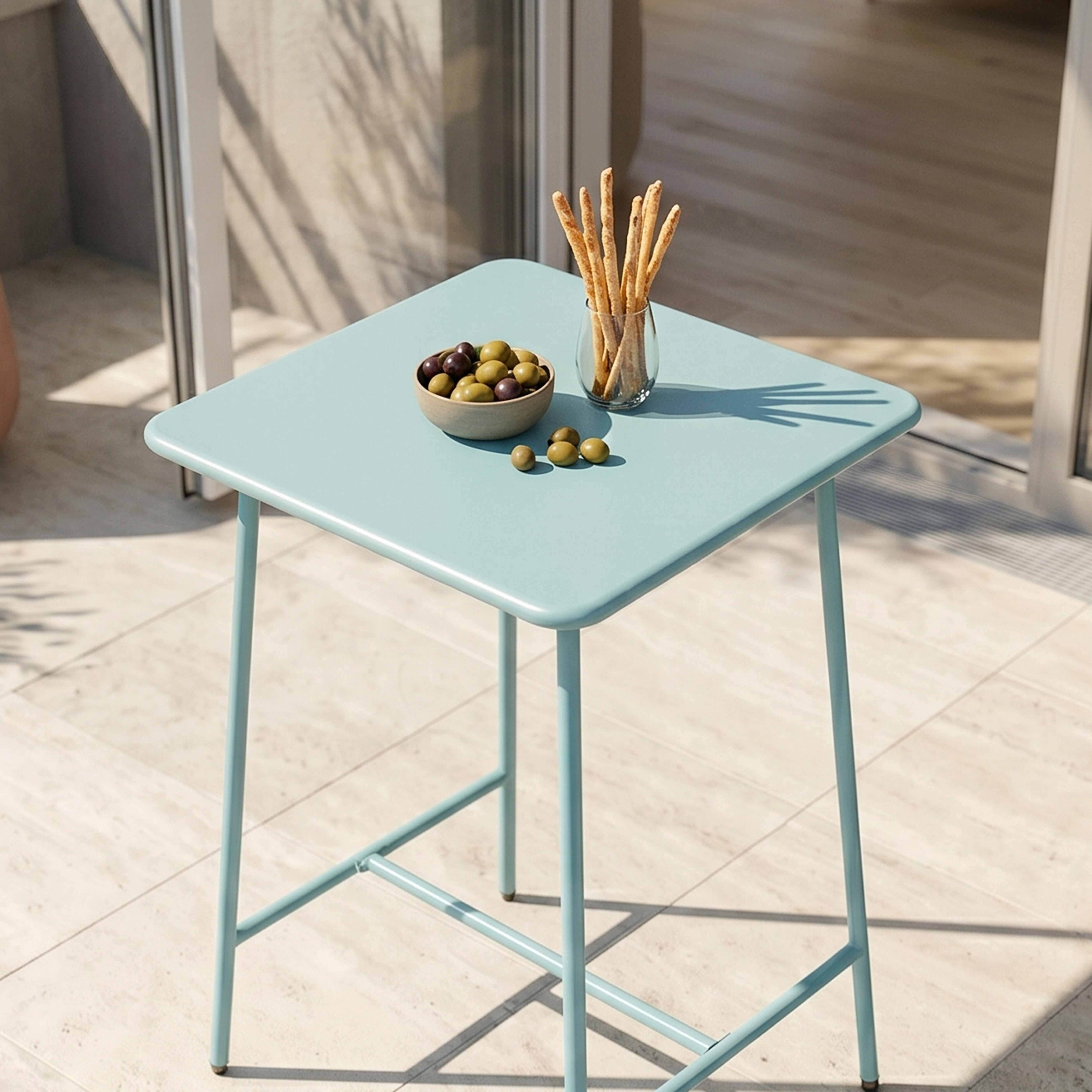 Oviala - Table haute de jardin carrée en acier bleu turquoise 70cm Palavas - Oviala - Imagen 3