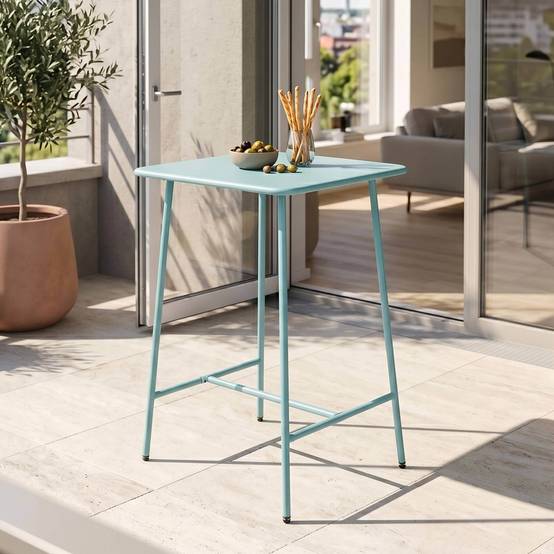 Oviala - Table haute de jardin carrée en acier bleu turquoise 70cm Palavas - Oviala - Imagen 2