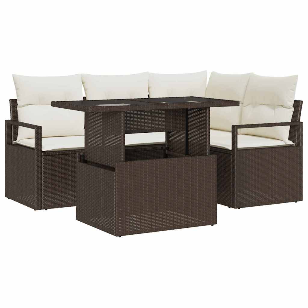 Canapé Extérieur 5 Sièges Résine Tressée Marron et Crème Idéal pour Petit Balcon ou Patio – ComfortXL Outdoor Living - Image 2