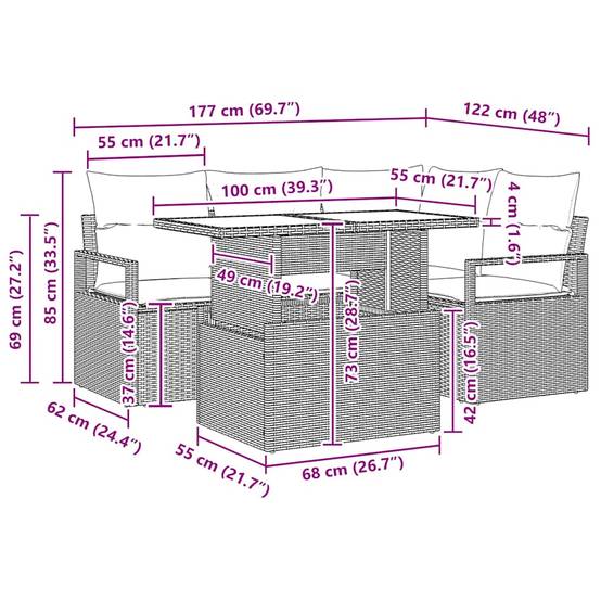 Canapé Extérieur 5 Sièges Résine Tressée Marron et Crème Idéal pour Petit Balcon ou Patio – ComfortXL Outdoor Living - Image 6