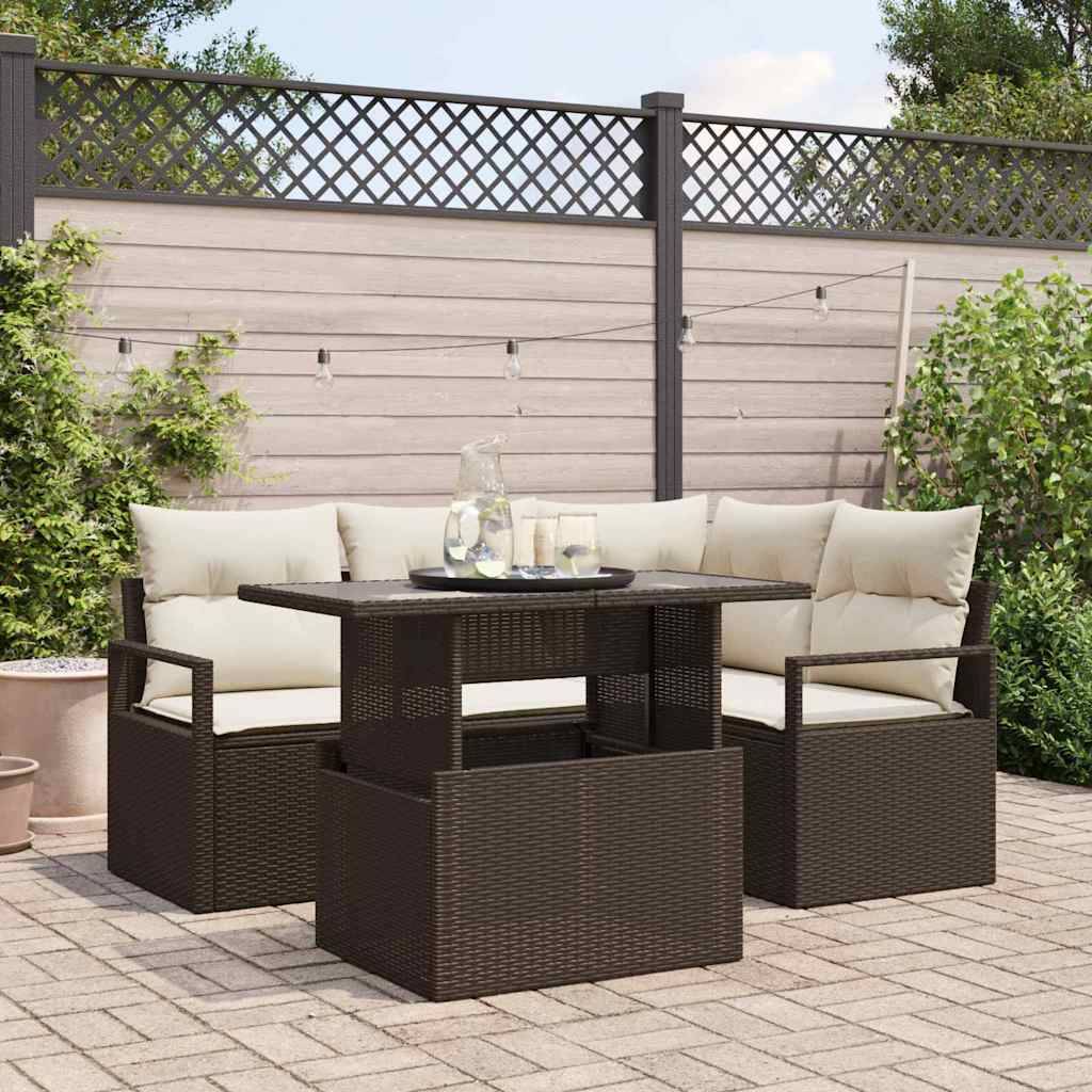 Canapé Extérieur 5 Sièges Résine Tressée Marron et Crème Idéal pour Petit Balcon ou Patio – ComfortXL Outdoor Living - Image 1