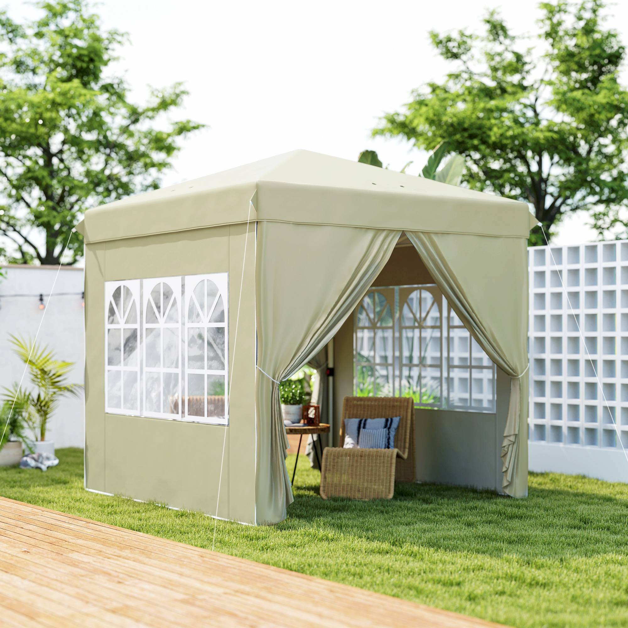 Tonnelle pliante métal et tissu Oxford blanc crème 248 x 248 x 270 cm - PANGIVO - Image 3