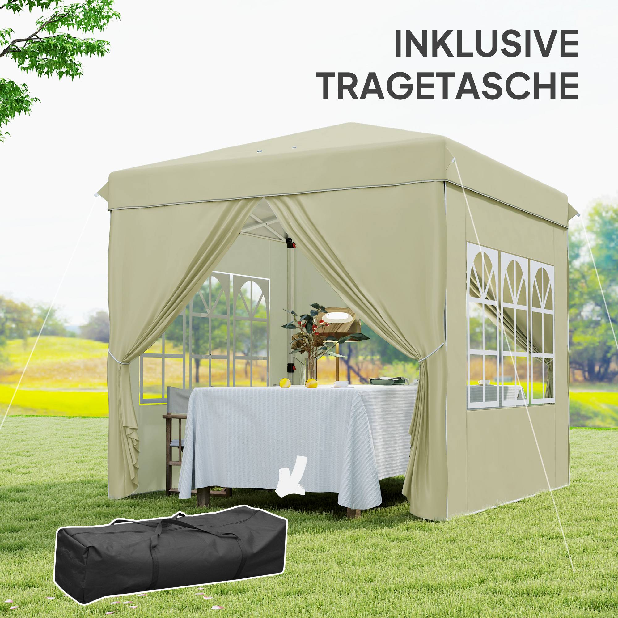 Tonnelle pliante métal et tissu Oxford blanc crème 248 x 248 x 270 cm - PANGIVO - Image 9