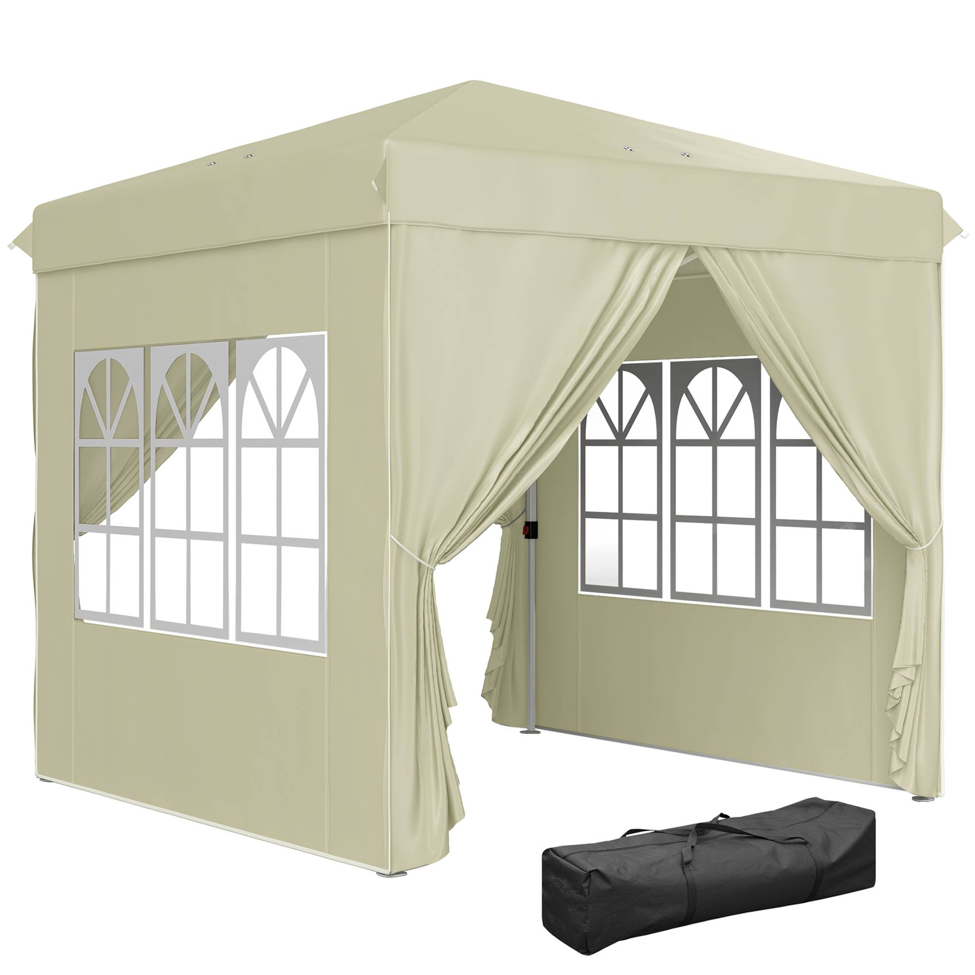 Tonnelle pliante métal et tissu Oxford blanc crème 248 x 248 x 270 cm - PANGIVO - Image 1
