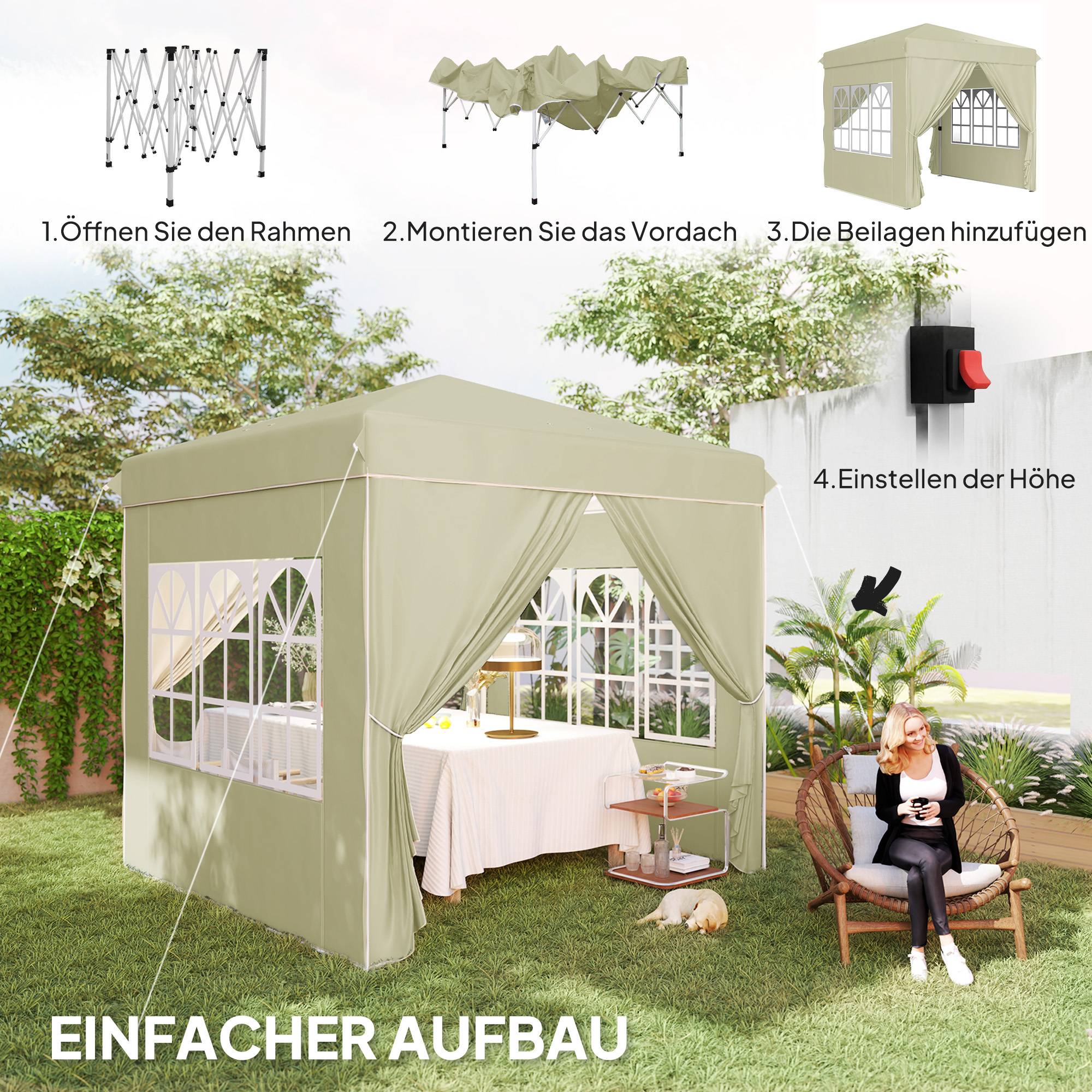 Tonnelle pliante métal et tissu Oxford blanc crème 248 x 248 x 270 cm - PANGIVO - Image 6