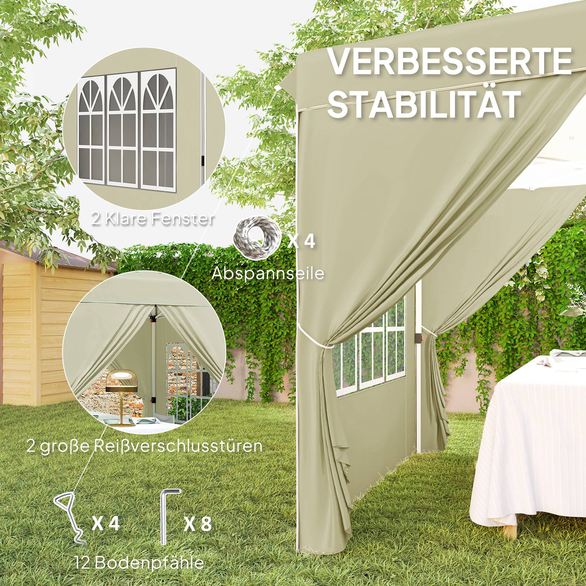 Tonnelle pliante métal et tissu Oxford blanc crème 248 x 248 x 270 cm - PANGIVO - Image 10