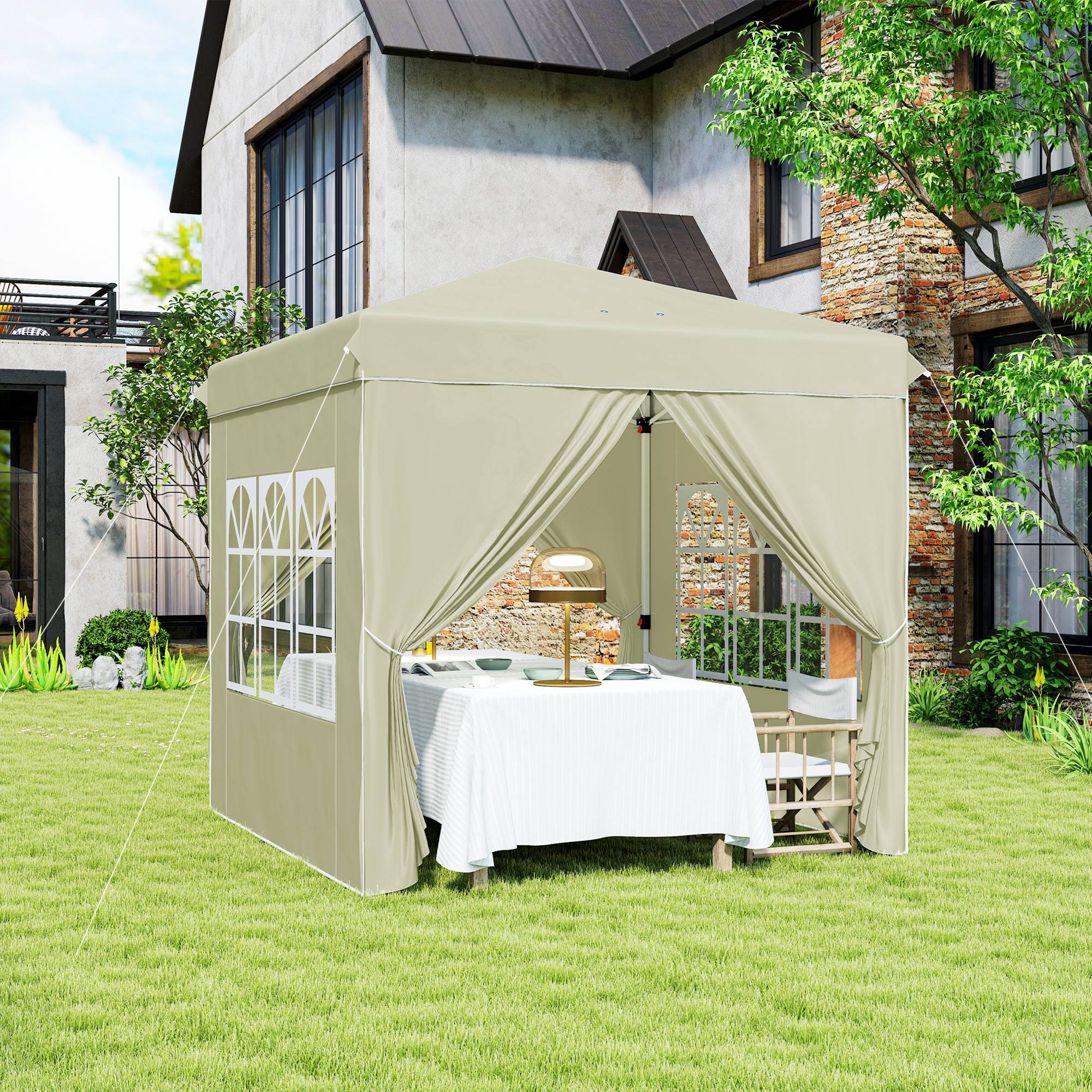 Tonnelle pliante métal et tissu Oxford blanc crème 248 x 248 x 270 cm - PANGIVO - Image 4