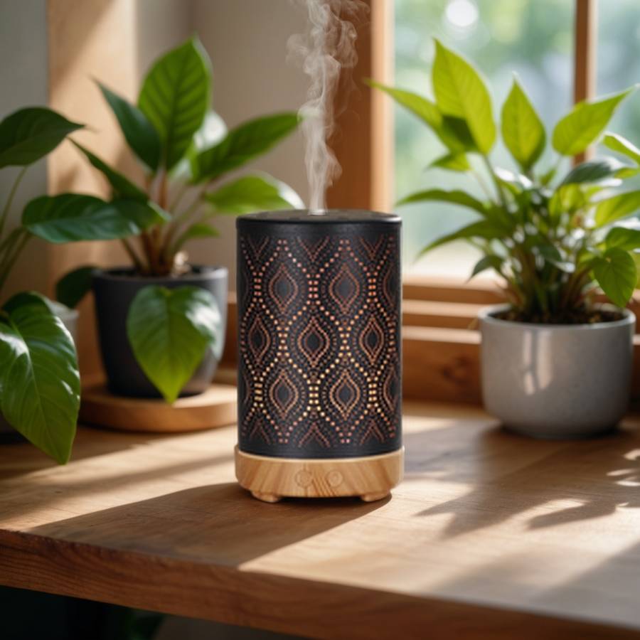 Zen'Arôme Diffuseur Aromathérapie avec Télécommande Séville - Éclairage Led Personnalisable - Coque en Métal avec Motif Original