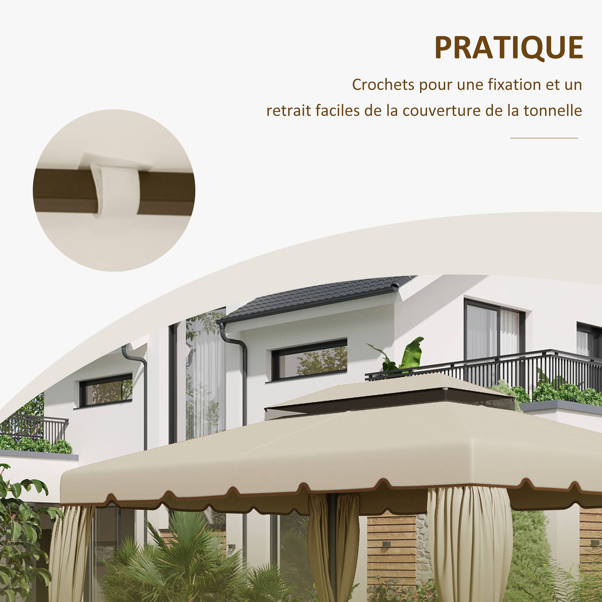 Outsunny - Toile de rechange 4x3m toit de remplacement pour pavillon tonnelle tente jardin tissu polyester 170g/m² beige - Outsunny - Image 6