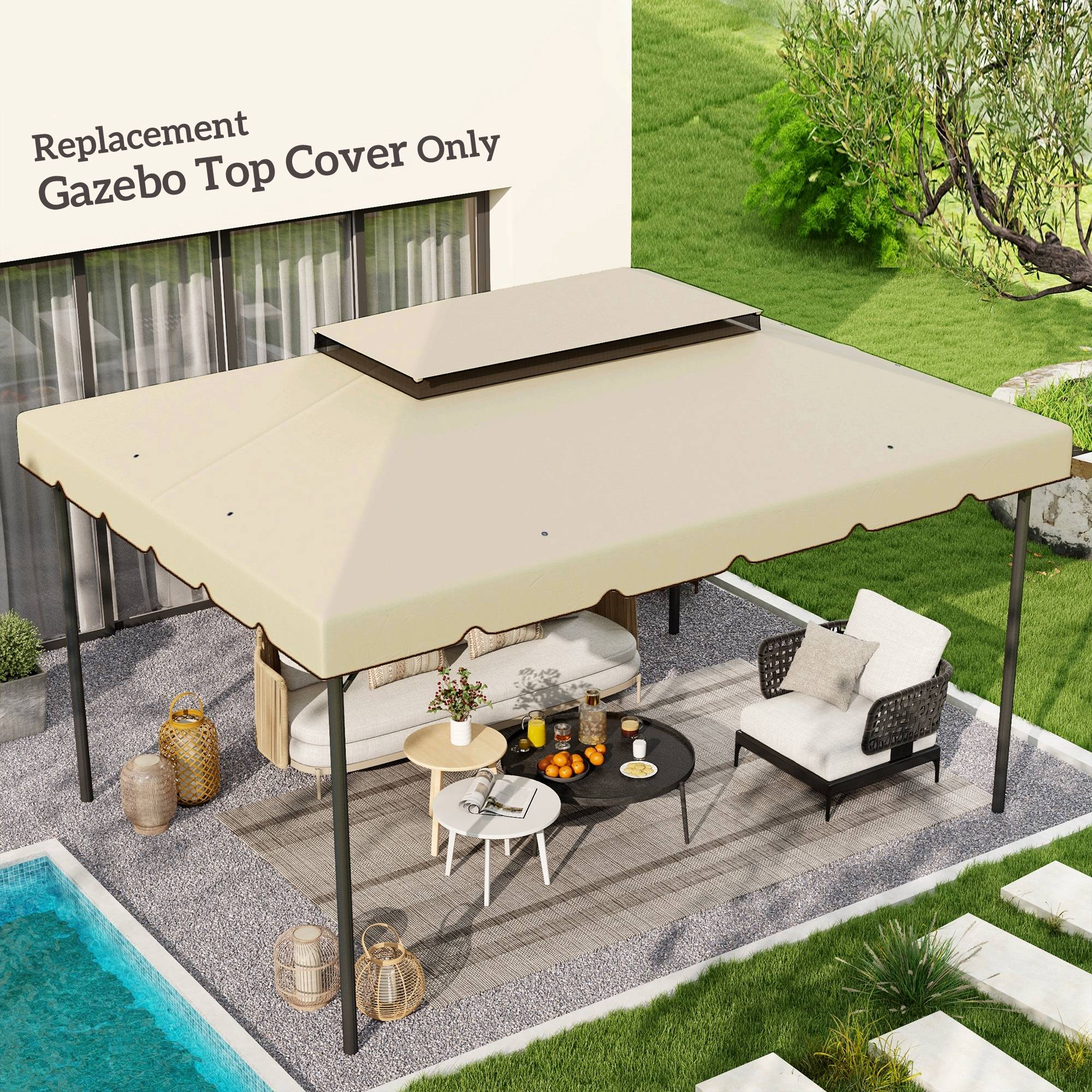 Outsunny - Toile de rechange 4x3m toit de remplacement pour pavillon tonnelle tente jardin tissu polyester 170g/m² beige - Outsunny - Image 2