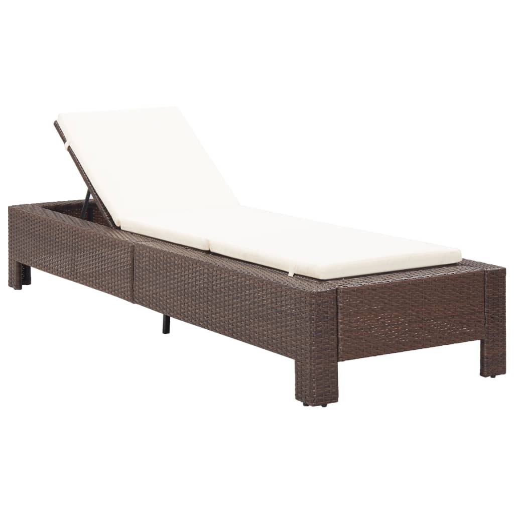 Helloshop26 - Transat chaise longue bain de soleil avec coussin marron résine tressée - Imagen 1