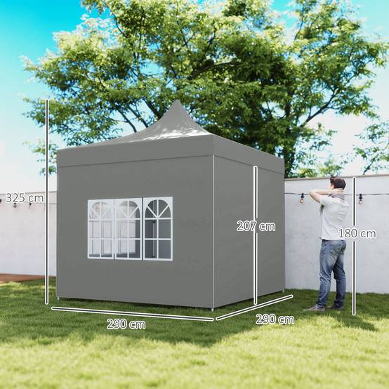 Outsunny - Tente pliante tonnelle barnum pop-up jardin 3x3m avec 4 parois amovibles, 3 fenêtres, hauteur réglable et sac de transport gris - Outsunny - Image 3