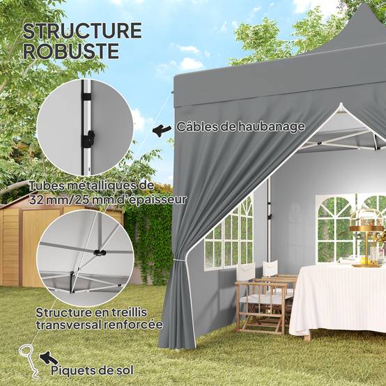 Outsunny - Tente pliante tonnelle barnum pop-up jardin 3x3m avec 4 parois amovibles, 3 fenêtres, hauteur réglable et sac de transport gris - Outsunny - Image 7