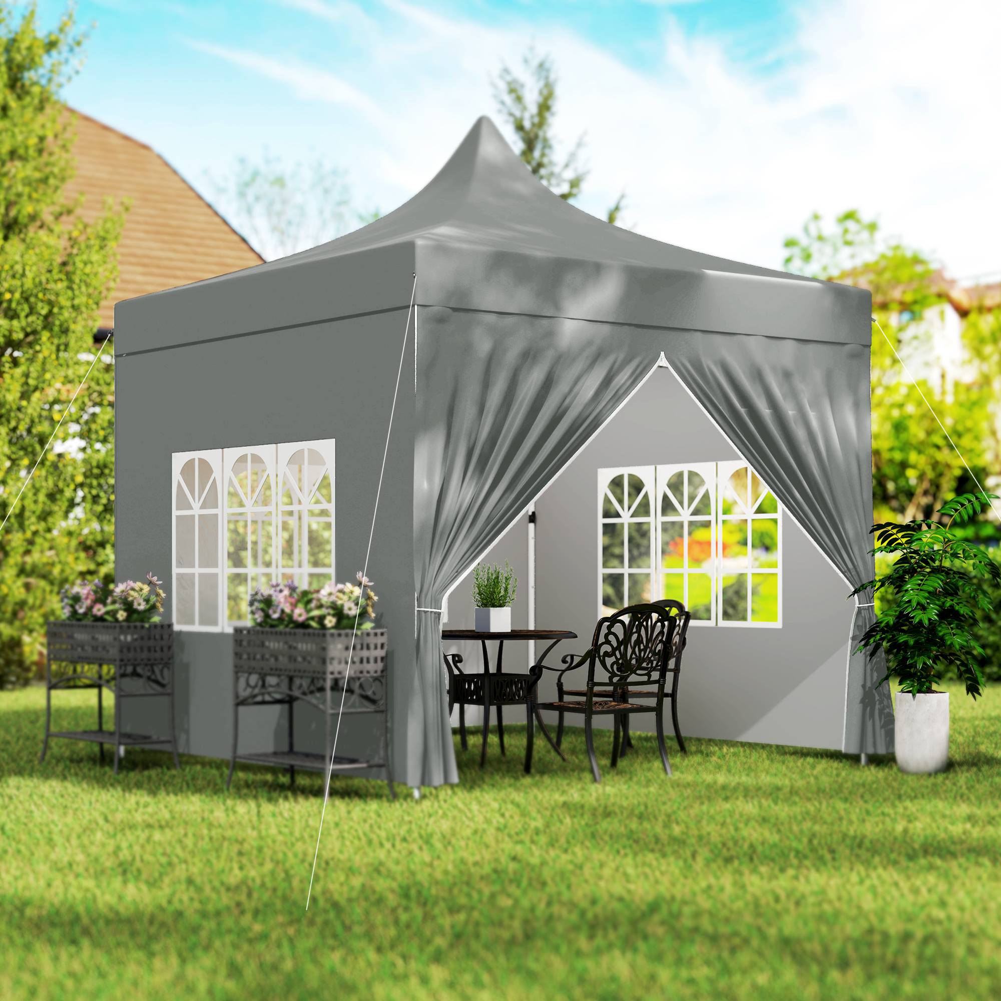 Outsunny - Tente pliante tonnelle barnum pop-up jardin 3x3m avec 4 parois amovibles, 3 fenêtres, hauteur réglable et sac de transport gris - Outsunny - Image 5