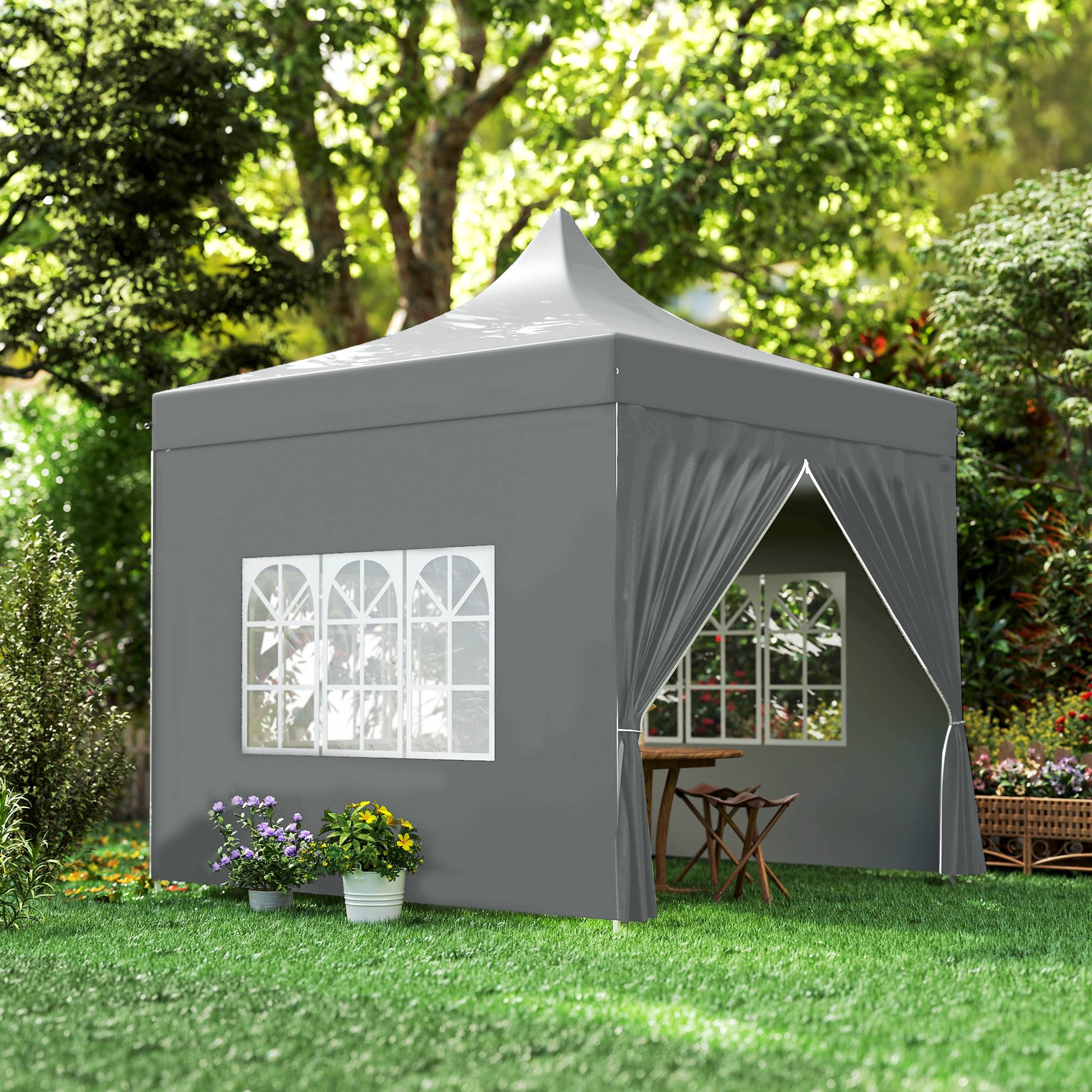 Outsunny - Tente pliante tonnelle barnum pop-up jardin 3x3m avec 4 parois amovibles, 3 fenêtres, hauteur réglable et sac de transport gris - Outsunny - Image 2