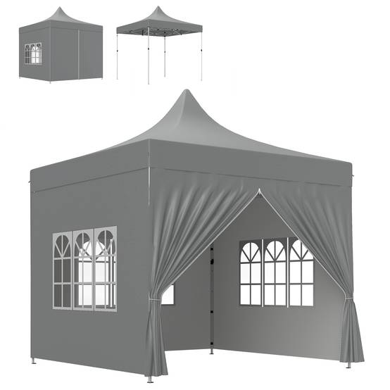 Outsunny - Tente pliante tonnelle barnum pop-up jardin 3x3m avec 4 parois amovibles, 3 fenêtres, hauteur réglable et sac de transport gris - Outsunny - Image 4