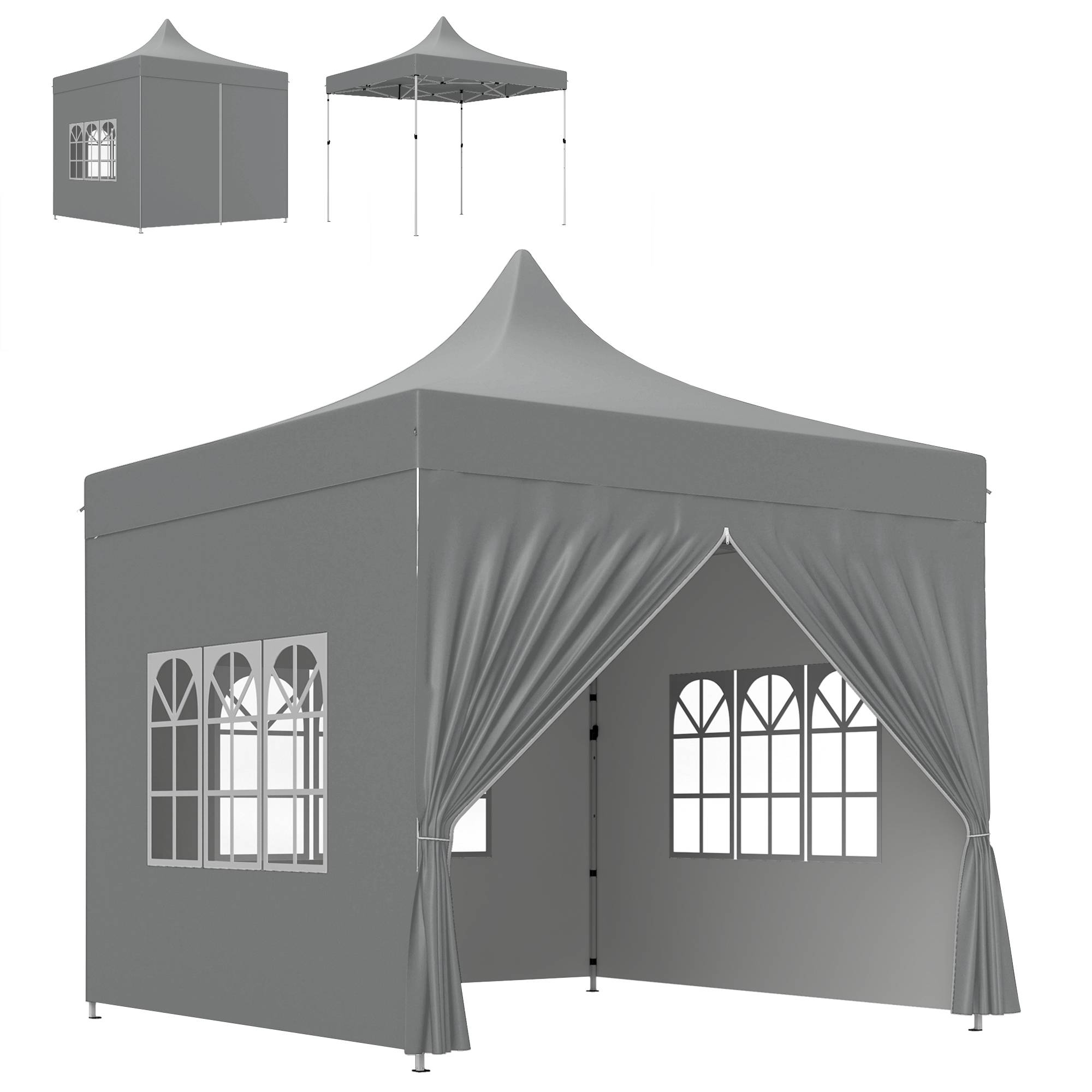 Outsunny - Tente pliante tonnelle barnum pop-up jardin 3x3m avec 4 parois amovibles, 3 fenêtres, hauteur réglable et sac de transport gris - Outsunny - Image 4