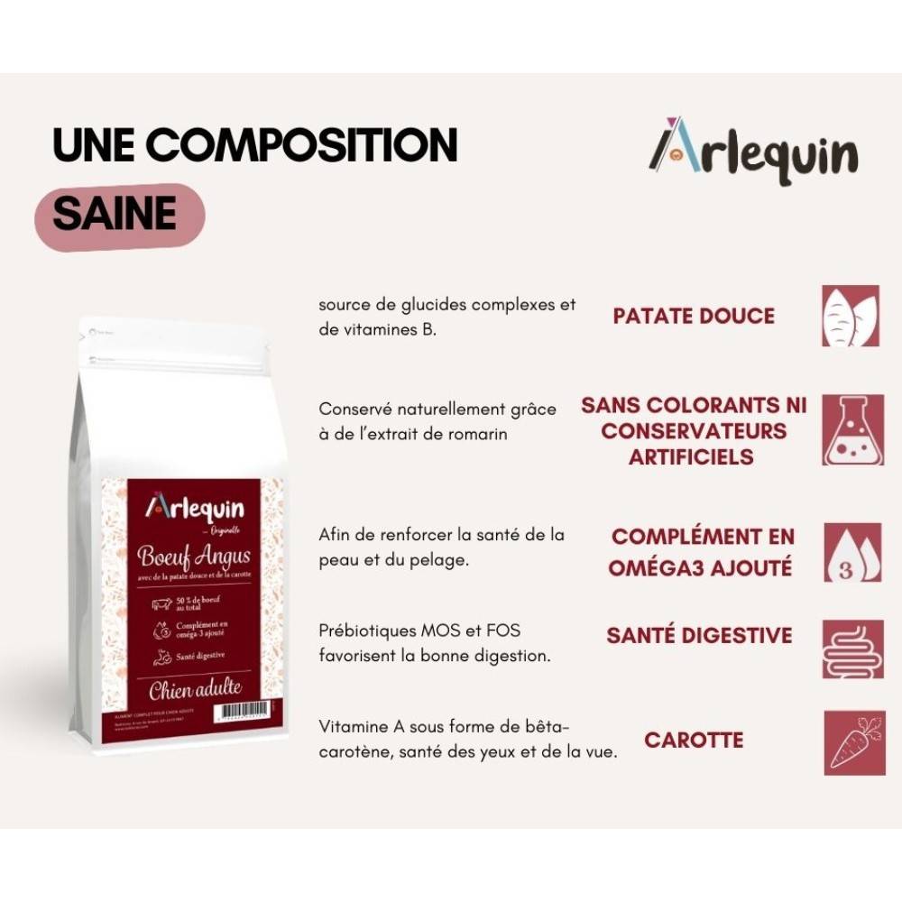 CROQUETTE CHIEN SANS CÉRÉALES ARLEQUIN ORIGINELLE BŒUF ANGUS 2 kg - Image 2