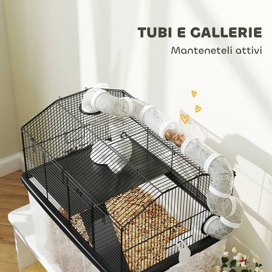 Cage Acier Plastique Hamsters Nains 2 Niveaux Sur Roulettes 58x43x57cm Noir - ComfortXL Outdoor Living - Image 8