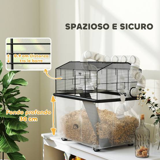 Cage Acier Plastique Hamsters Nains 2 Niveaux Sur Roulettes 58x43x57cm Noir - ComfortXL Outdoor Living - Image 7