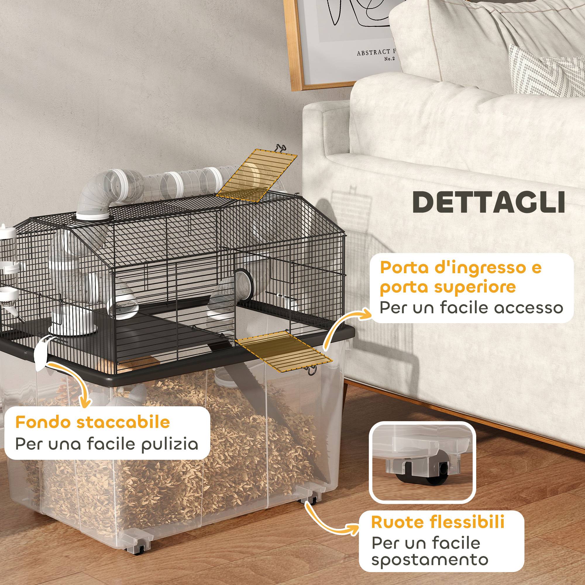 Cage Acier Plastique Hamsters Nains 2 Niveaux Sur Roulettes 58x43x57cm Noir - ComfortXL Outdoor Living - Image 10