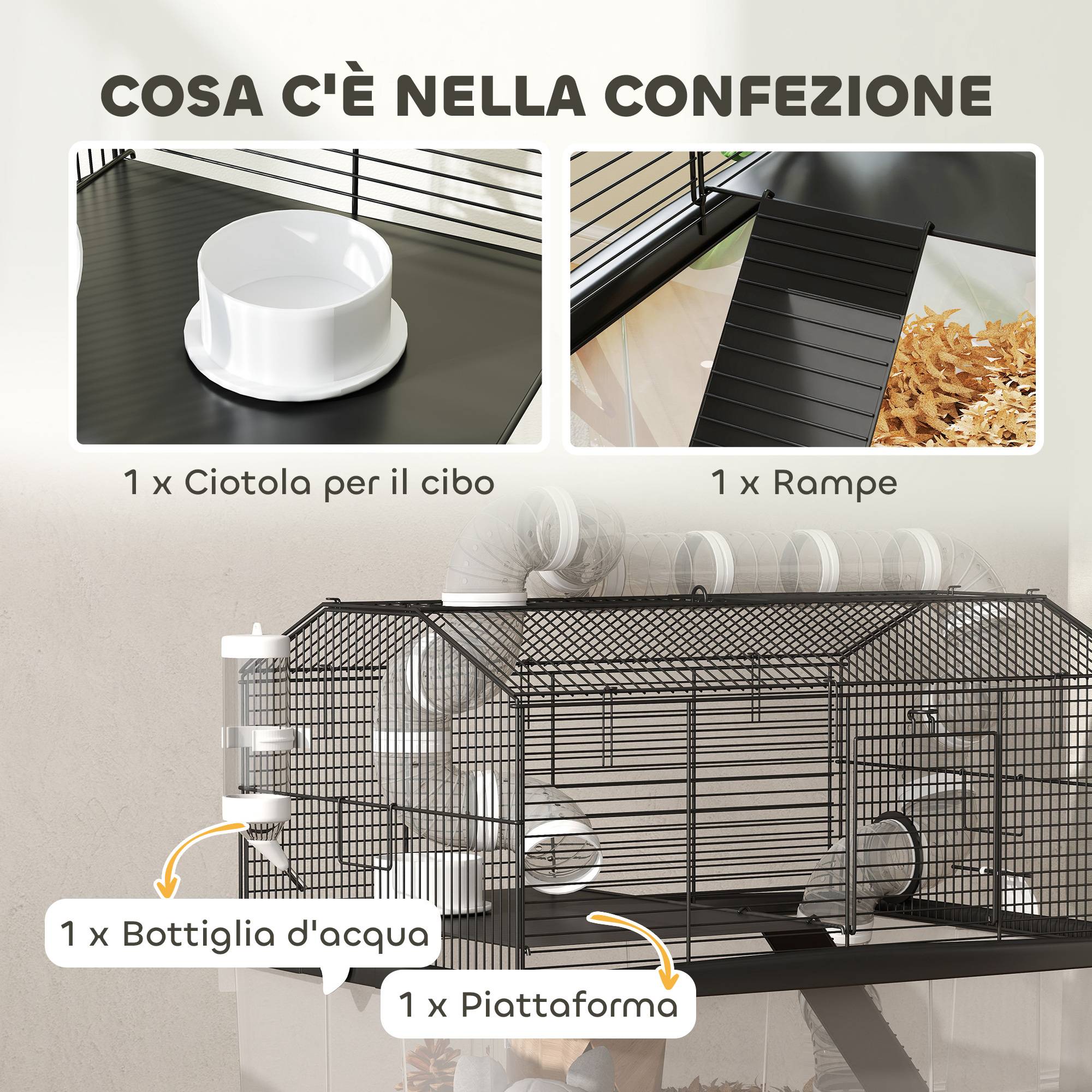 Cage Acier Plastique Hamsters Nains 2 Niveaux Sur Roulettes 58x43x57cm Noir - ComfortXL Outdoor Living - Image 9