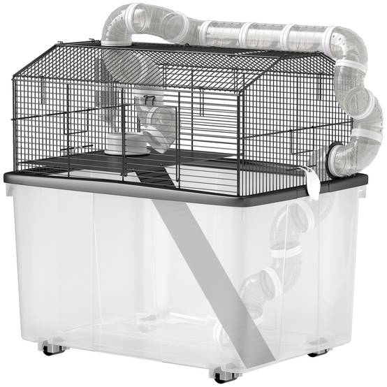 Cage Acier Plastique Hamsters Nains 2 Niveaux Sur Roulettes 58x43x57cm Noir - ComfortXL Outdoor Living - Image 2