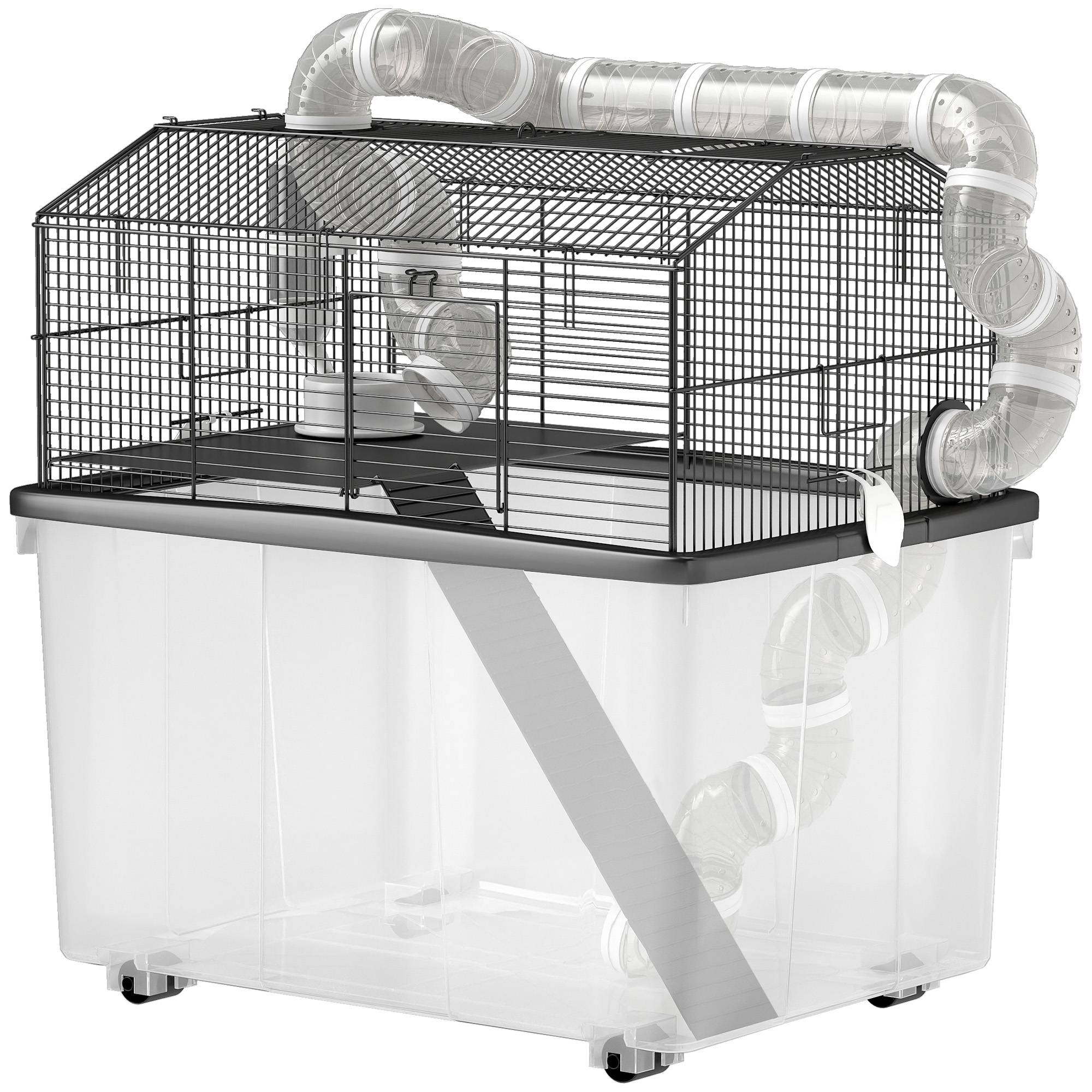 Cage Acier Plastique Hamsters Nains 2 Niveaux Sur Roulettes 58x43x57cm Noir - ComfortXL Outdoor Living - Image 2