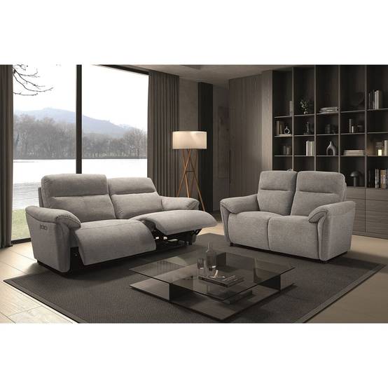 Canapés 3 Places Relax Electrique + 2 Places Fixe Tissu Gris Chiné - MAZARO - Image 8