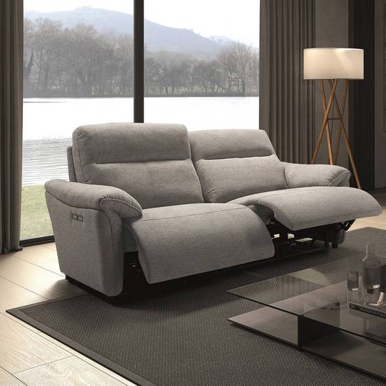 Canapés 3 Places Relax Electrique + 2 Places Fixe Tissu Gris Chiné - MAZARO - Image 9