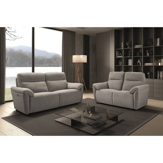 Canapés 3 Places Relax Electrique + 2 Places Fixe Tissu Gris Chiné - MAZARO - Image 7