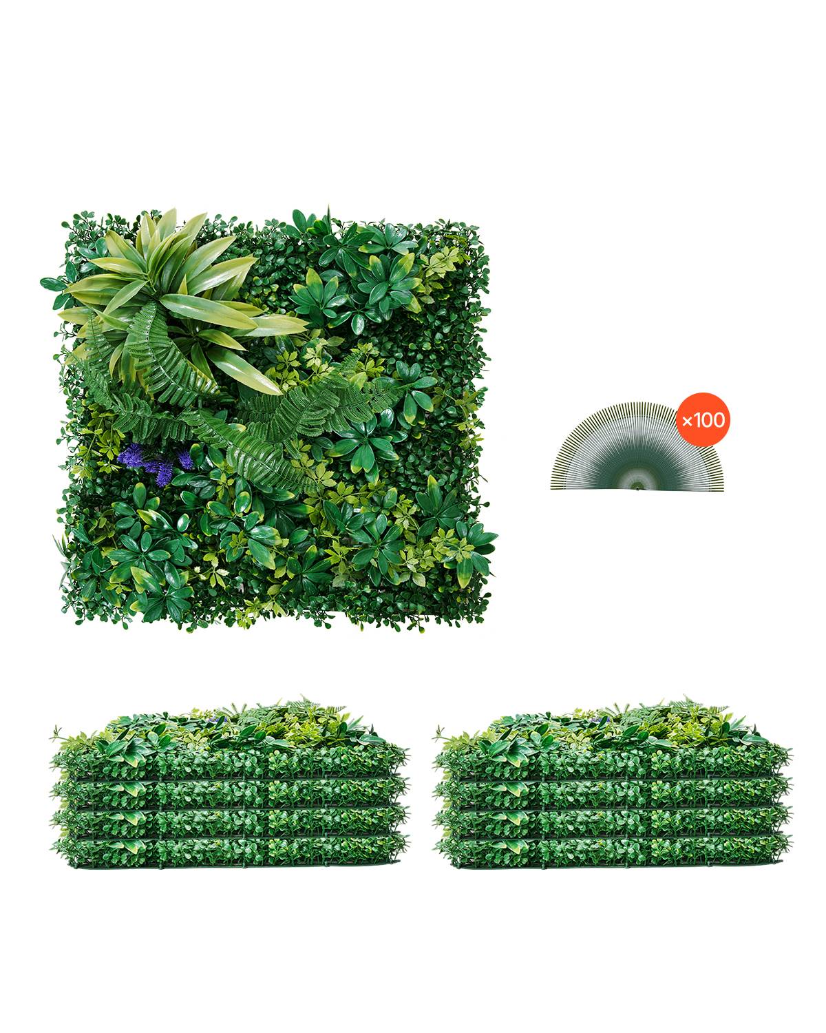 VEVOR Mur végétal artificiel 8pcs, panneau 50x50cm, 3D, emboîtable, lierre. - Image 1