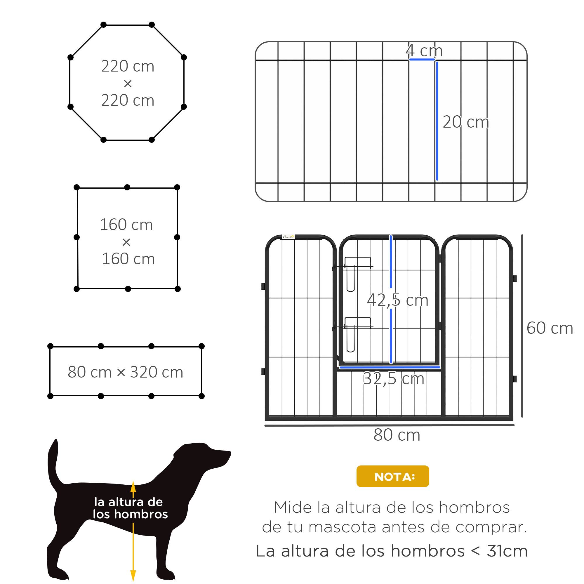 Parc pour chien à 8 panneaux (80 x 60 cm) de forme personnalisable, porte à cadre en acier et 8 ancrages au sol, noir - Image 5
