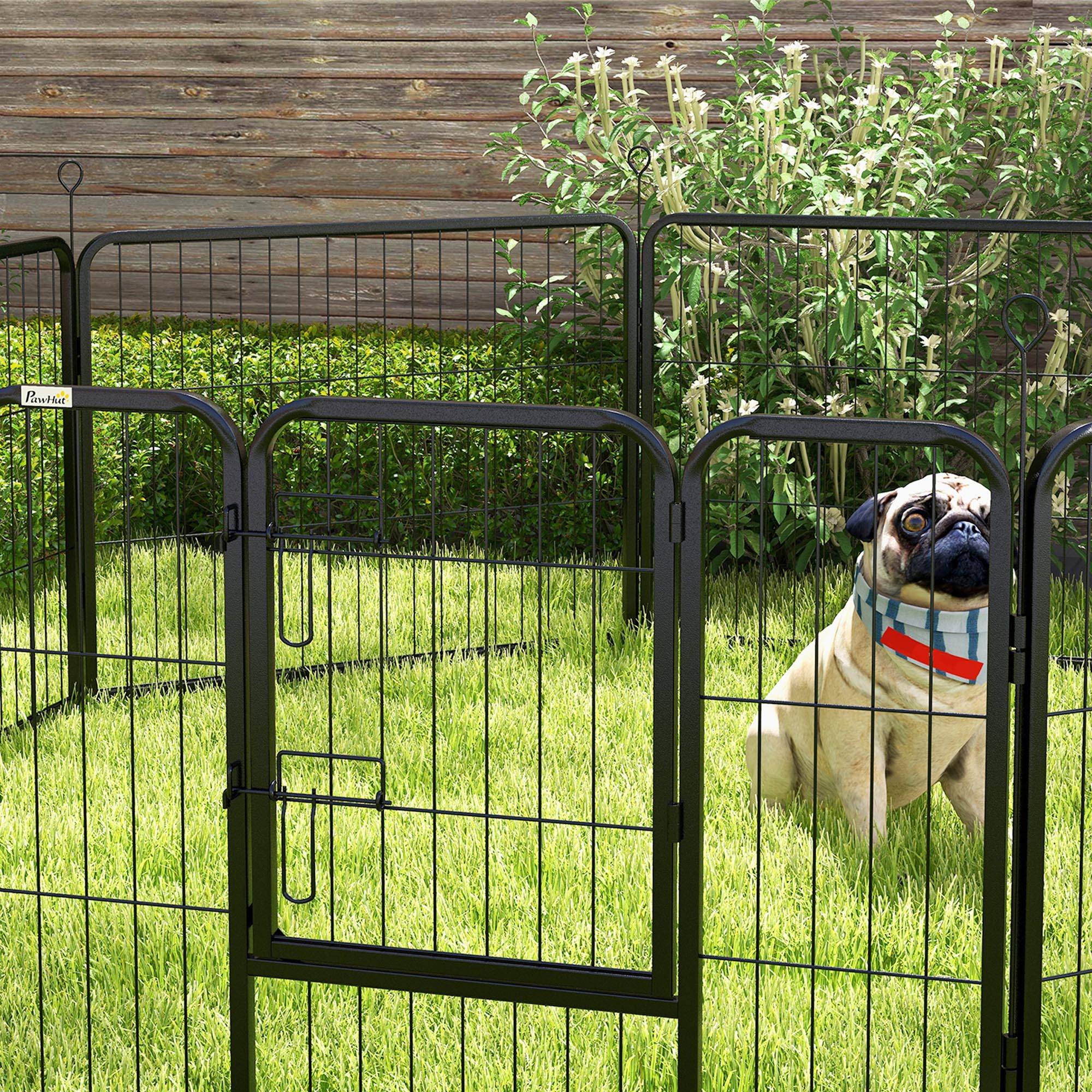 Parc pour chien à 8 panneaux (80 x 60 cm) de forme personnalisable, porte à cadre en acier et 8 ancrages au sol, noir - Image 10