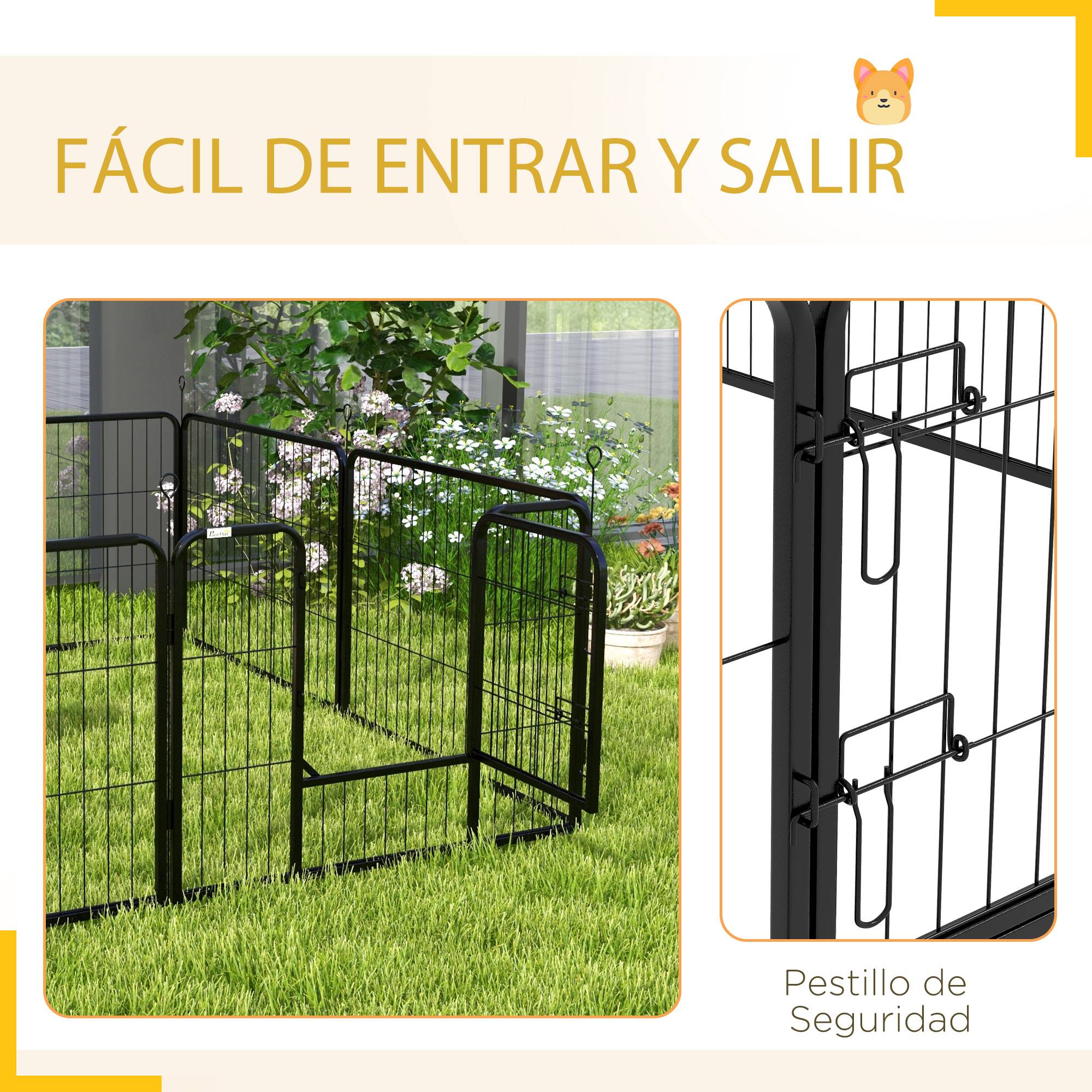 Parc pour chien à 8 panneaux (80 x 60 cm) de forme personnalisable, porte à cadre en acier et 8 ancrages au sol, noir - Image 9