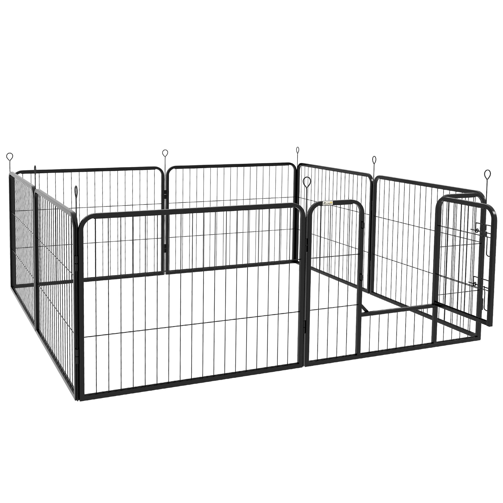 Parc pour chien à 8 panneaux (80 x 60 cm) de forme personnalisable, porte à cadre en acier et 8 ancrages au sol, noir - Image 2